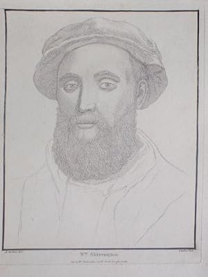 An Original Antique Etching from Hans Holbein's Court of Henry VIII Illustrating William Sherring...