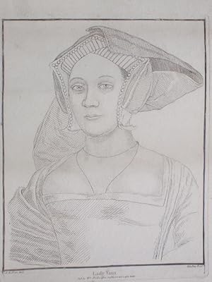 An Original Antique Etching from Hans Holbein's Court of Henry VIII Illustrating Lady Vaux. Publi...
