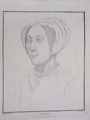 An Original Antique Etching from Hans Holbein's Court of Henry VIII Illustrating Lady Hobby. Publ...