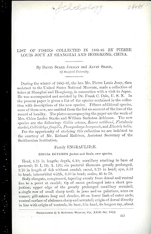 Seller image for LIST OF FISHES COLLECTED IN 1882-83 BY PIERRE LOUIS JOUY AT SHANGHAI AND HONGKONG, CHINA. for sale by Legacy Books