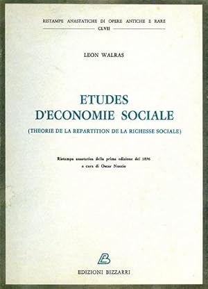 Bild des Verkufers fr Etudes d'economie sociale. (Theorie de la repartition de la richesse sociale). zum Verkauf von FIRENZELIBRI SRL