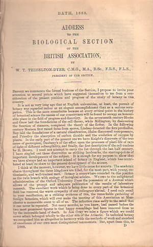 Bild des Verkufers fr Address to the biological section of the British Association. Report- 1888 - Transactions of section D. zum Verkauf von Antiquariat Carl Wegner