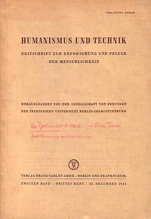 Seller image for Humanismus und Technik. Zeitschrift zur Erforschung und Pflege der Menschlichkeit. Zweiter Band. Drittes Heft. 25. Dezember 1954. for sale by Antiquariat Carl Wegner