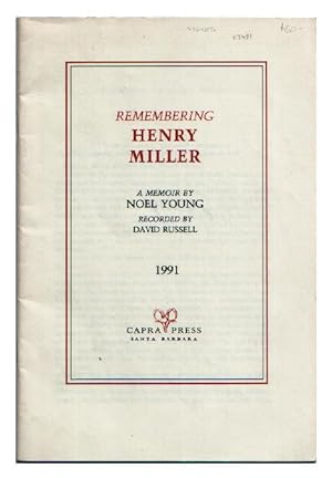 Bild des Verkufers fr Remembering Henry Miller : A Memoir zum Verkauf von Arundel Books