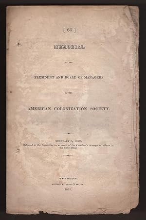 Image du vendeur pour Memorial of the President and Board of Managers of the American Colonization Society mis en vente par Arundel Books