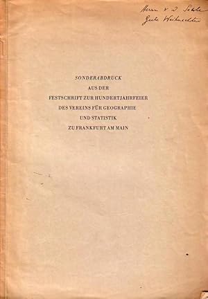 Bild des Verkufers fr Die Verteilung der Kulturen in Deutschland. Sonderdruck aus der Festschrift zur Hundertjahrfeier des Vereins fr Geographie und Statistik zu Frankfurt /M. zum Verkauf von Antiquariat Carl Wegner