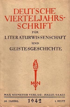 Imagen del vendedor de 20. Jahrgang 1. Heft 1942. Deutsche Vierteljahrsschrift ( Vierteljahresschrift ) fr Literaturwissenschaft und Geistesgeschichte. Herausgegeben von Paul Kluckhohn und Erich Rothacker. a la venta por Antiquariat Carl Wegner