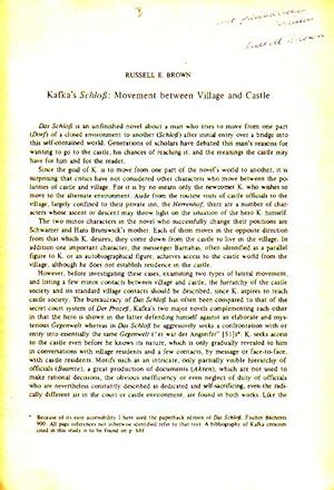 Bild des Verkäufers für Kafka s Schloß: Movement between Village and Castle. zum Verkauf von Antiquariat Carl Wegner