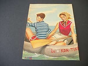 Un Garçon et une Fille dans un Bateau pneumatique (1956). Gouache Originale signée de Robert GIGI.