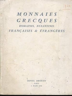 Bild des Verkufers fr CATALOGUE DE VENTES AUX ENCHERES DE MONNAIES GRECQUES romaines, byzantines, franaises & trangres, le 4 mars 1960 zum Verkauf von Le-Livre