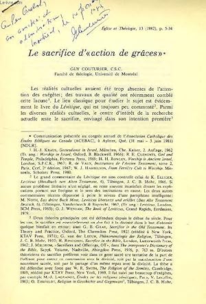 Bild des Verkufers fr EGLISE ET THEOLOGIE, N 13, 1982, EXTRAIT, LE SACRIFICE D' 'ACTION DE GRACES' zum Verkauf von Le-Livre