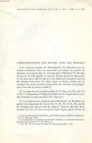 Bild des Verkufers fr L'IDENTIFICATION DES KITTIM AVEC LES ROMAINS zum Verkauf von Le-Livre