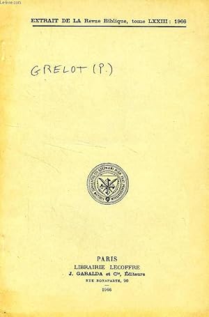 Seller image for EXTRAIT DE LA REVUE BIBLIQUE, TOME LXXIII, 1966, UNE TOSEPHTA TARGOUMIQUE SUR ZACHARIE, II, 14-15 for sale by Le-Livre