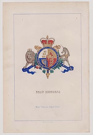 Stemma Gran Bretagna Great Britain Araldica Cromolitografia PAGNONI Milano 1857