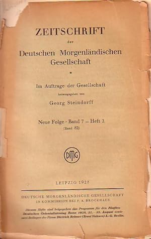 Bild des Verkufers fr Zeitschrift der Deutschen Morgenlndischen Gesellschaft, Bd. 82. Neue Folge Band 7 - Heft 2, 1928. zum Verkauf von Antiquariat Carl Wegner