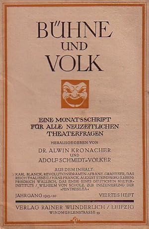 Immagine del venditore per Bhne und Volk. Eine Monatsschrift fr alle neuzeitlichen Theaterfragen. 1. Jahrgang von 1919/20, 4. Heft. venduto da Antiquariat Carl Wegner