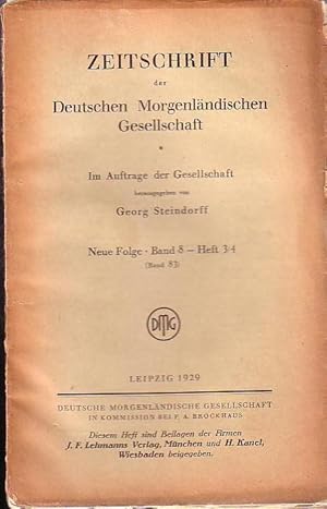 Image du vendeur pour Zeitschrift der Deutschen Morgenlndischen Gesellschaft, Bd. 83. Neue Folge Band 8 - Heft 3/4, 1929. mis en vente par Antiquariat Carl Wegner