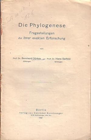 Imagen del vendedor de Die Phylogenese. Fragestellungen zu ihrer exakten Erforschung. a la venta por Antiquariat Carl Wegner