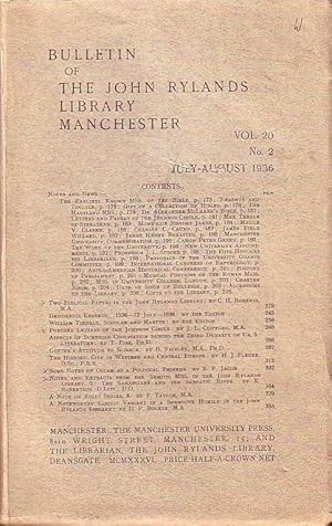 Seller image for Bulletin of the John Rylands Library Manchester Vol. 20, N 2. July- August 1936. for sale by Antiquariat Carl Wegner