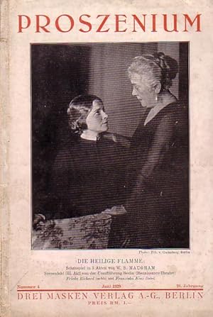 Image du vendeur pour Proszenium - Drei Masken Verlag AG. 21. Jahrgang, Nummer 4, Juni 1929. - Aus dem Inhalt: C. F. W. Behl - Journeys End / Volkswacht ber ' Frhlings Erwachen ' am Breslauer Lobe - Theater ( Frank Wedekind ) / Pressestimmen zu Tolstoi ' Ljubotschkas Hochzeit ' , Franz Werfel ' Paulus unter den Juden ' , Lion Feuchtwanger - Kalkutta , Rolf Lauckner: Krisis, W. S. Maugham: Die heilige Flamme, Herbert Eulenberg: Das Scheidungsfieber und viele andere / Friedrich Eisenlohr: Minna von Wangel auf der Bhne / M. Jacques: Das Erfolgsstck des Kritikers / Margarethe Ludendorff: Als ich Ludendorffs Frau war. mis en vente par Antiquariat Carl Wegner