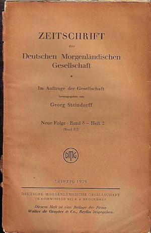 Bild des Verkufers fr Zeitschrift der Deutschen Morgenlndischen Gesellschaft, Bd. 83. Neue Folge Band 8 - Heft 2, 1929. zum Verkauf von Antiquariat Carl Wegner