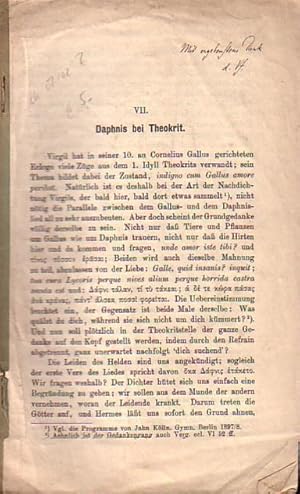 Bild des Verkufers fr Daphnis bei Theokrit. Sonderabdruck. zum Verkauf von Antiquariat Carl Wegner