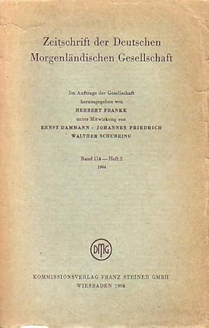 Bild des Verkufers fr Zeitschrift der Deutschen Morgenlndischen Gesellschaft, Bd. 114 - Heft 2, 1964. zum Verkauf von Antiquariat Carl Wegner