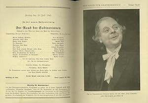 Immagine del venditore per Besetzungszettel zu: Der Raub der Sabinerinnen. Schwank in vier Akten. Regie: Arnulf Schrder. Bhnenbild: Georg Heiler. Darsteller: Carl Graumann, Hertha von Hagen, Godela Orff, Albert Hrmann u.a. Auffhrung in: Prinzregententheater, Mnchen am 10. Juli 1942. venduto da Antiquariat Carl Wegner