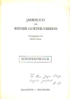 Bild des Verkufers fr Kein Monopol Goethes': Faust in sterreich - Nikolaus Lenau und andere. Sonderdruck aus: Jahrbuch des Wiener Goethe-Vereins Band 86-88, 1982-1984. zum Verkauf von Antiquariat Carl Wegner