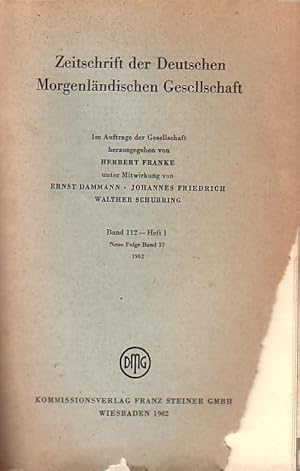 Bild des Verkufers fr Zeitschrift der Deutschen Morgenlndischen Gesellschaft, Bd. 112. Neue Folge Band 37 - Heft 1, 1962. zum Verkauf von Antiquariat Carl Wegner