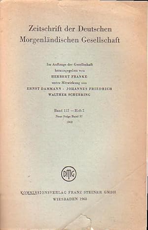 Bild des Verkufers fr Zeitschrift der Deutschen Morgenlndischen Gesellschaft, Bd. 112. Neue Folge Band 37 - Heft 2, 1962. zum Verkauf von Antiquariat Carl Wegner