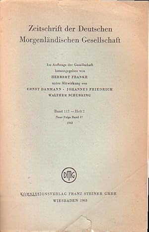 Seller image for Zeitschrift der Deutschen Morgenl�ndischen Gesellschaft, Bd. 112. Neue Folge Band 37 - Heft 2, 1962. for sale by Antiquariat Carl Wegner