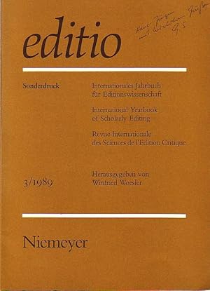 Image du vendeur pour Schlesisches Kunstdrama' - Fragen und Probleme der Edition der Dramen Lohensteins und Hallmanns. Sonderdruck aus: editio 3 / 1989. mis en vente par Antiquariat Carl Wegner