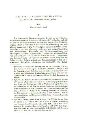Seller image for Matthias Claudius und Hamburg. Eine Skizze. Mit unverffentlichten Quellen. for sale by Antiquariat Carl Wegner