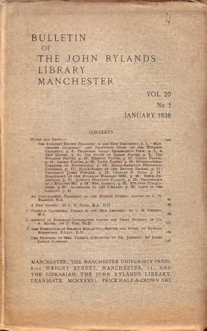 Seller image for Bulletin of the John Rylands Library Manchester Vol. 20, N 1. January 1936. for sale by Antiquariat Carl Wegner