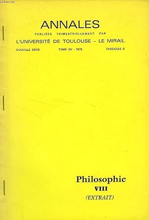 Seller image for ANNALES DE L'UNIVERSITE DE TOULOUSE - LE MIRAL, NOUVELLE SERIE, TOME XV, FASC. 8, 1979, EXTRAIT, BIBLIOGRAPHIE DE GEORGES BASTIDE for sale by Le-Livre