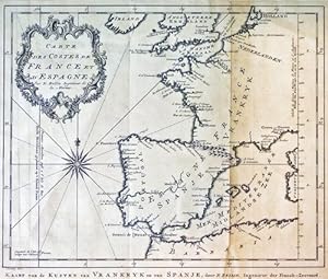 Carte des costes de France et d'Espagne. Kaart van de Kusten van Vrankryk en van Spanje