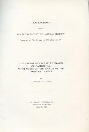 Bild des Verkufers fr The Trimorphodon (Lyre Snake) of California, with Notes on the Species of the Adjacent Areas. zum Verkauf von Frank's Duplicate Books