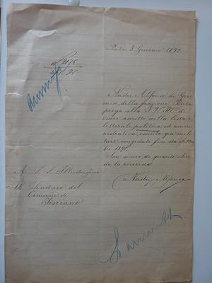 "Penta di Fisciano ( SA ) 3 Gennaio 1892 Richiesta Iscrizione Liste Elettorali Consiglio Comunale...