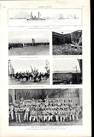 Bild des Verkufers fr PRINT: "Scenes Attending the Surrender of Manila".photoengravings from Harper's Weekly, October 15, 1898 zum Verkauf von Dorley House Books, Inc.