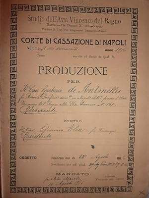 "STUDIO DELL'AVV. VINCENZO DEL BAGNO, Napoli - Via Duomo n.° 161 CORTE DI CASSAZIONE DI NAPOLI Vo...
