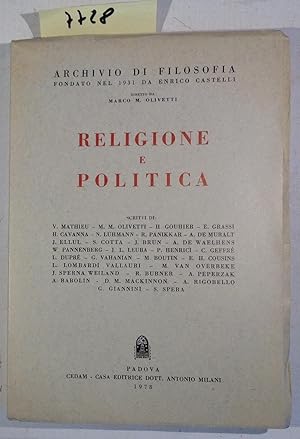 Immagine del venditore per Religione e Politica - Archivio Di Filosofia venduto da Antiquariat Trger