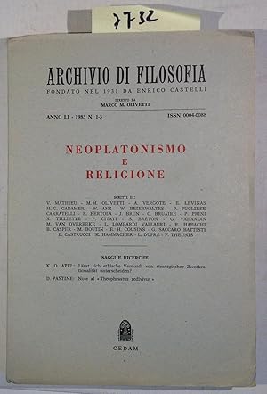 Immagine del venditore per Neoplatonismo e Religione - Anno LI - 1983 N. 1 - 3 - Archivio Di Filosofia venduto da Antiquariat Trger