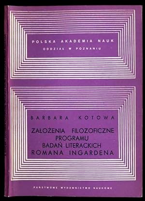 Immagine del venditore per Zalozenia filozoficzne programu badan literackich Romana Ingardena venduto da POLIART Beata Kalke