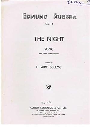 Image du vendeur pour The Night, Opus 14, song with piano accompaniement mis en vente par Bailgate Books Ltd