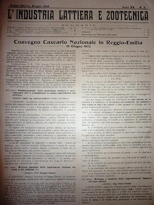 "Reggio Emilia, Giugno 1922 - L'INDUSTRIA LATTIERA E ZOOTECNICA ( L'INDUSTRIA DEL LATTE ). Organo...