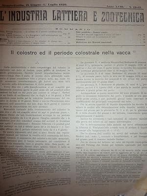 "Reggio Emilia, 15 Giugno - 1° Luglio 1920 - L'INDUSTRIA LATTIERA E ZOOTECNICA ( L'INDUSTRIA DEL ...