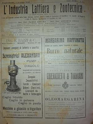 "Reggio Emilia, 1° Gennaio 1920 - L'INDUSTRIA LATTIERA E ZOOTECNICA ( L'INDUSTRIA DEL LATTE ). Or...