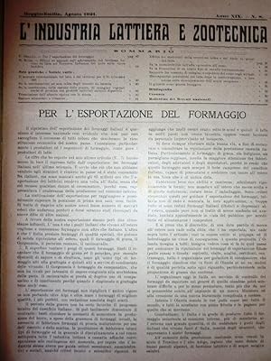 "Reggio Emilia, Agosto 1921 - L'INDUSTRIA LATTIERA E ZOOTECNICA ( L'INDUSTRIA DEL LATTE ). Organo...