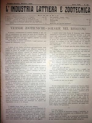 "Reggio Emilia, Ottobre 1921 - L'INDUSTRIA LATTIERA E ZOOTECNICA ( L'INDUSTRIA DEL LATTE ). Organ...